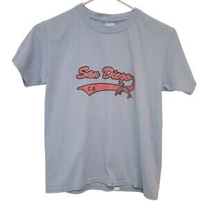 San Diego CA Dolphin Souvenir T-Shirt Light Blue Gildan Youth SZ Small Cotton